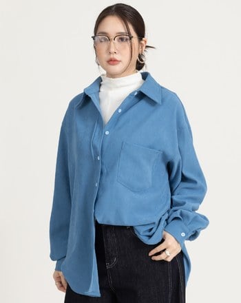 柔霧絨磨毛寬鬆襯衫(四色)