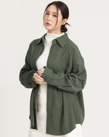 柔霧絨磨毛寬鬆襯衫(四色)