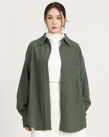 柔霧絨磨毛寬鬆襯衫(四色)