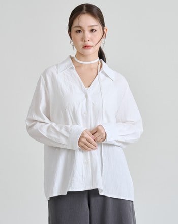 顯瘦V領抗皺襯衫附造型綁帶(兩色)