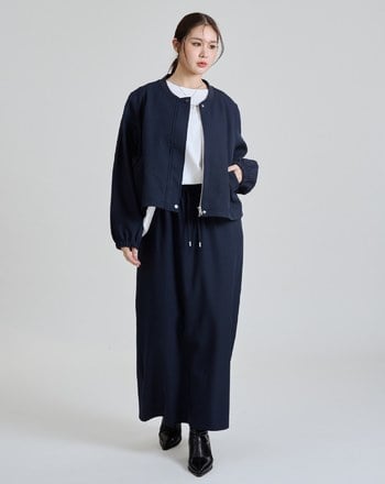 不顯臀型微正式西裝面料全腰鬆緊長裙