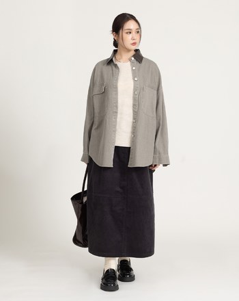 燈芯絨全腰鬆緊花苞裙(兩色)