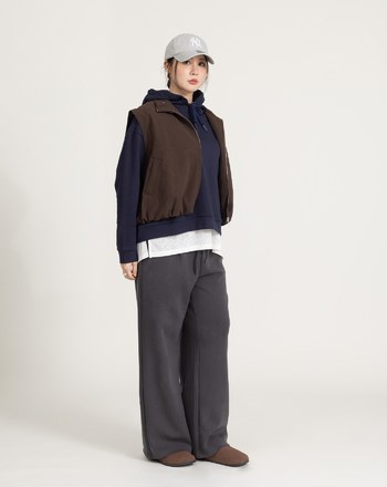 慵懶感鬆緊腰頭抽繩寬褲(兩色)