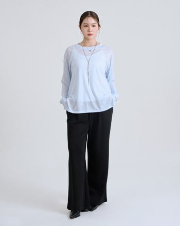 慵懶感鬆緊腰頭抽繩寬褲(兩色)