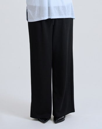 慵懶感鬆緊腰頭抽繩寬褲(兩色)