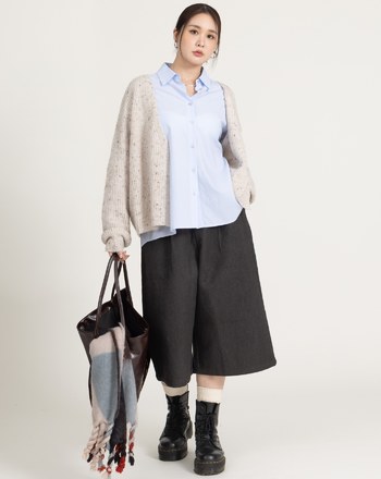 毛呢保暖寬直筒六分褲(兩色)