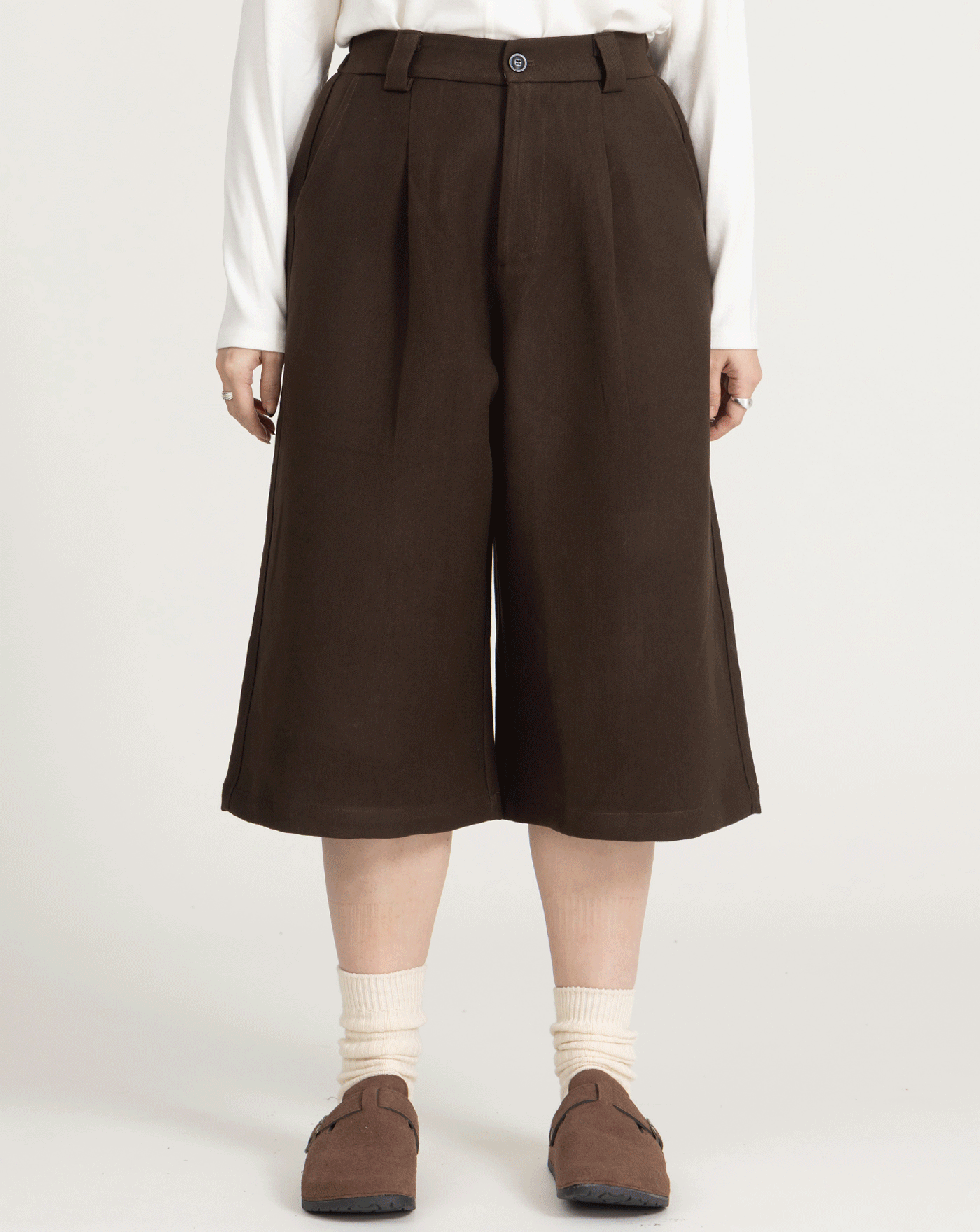 毛呢保暖寬直筒六分褲(兩色)