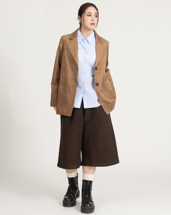 毛呢保暖寬直筒六分褲(兩色)