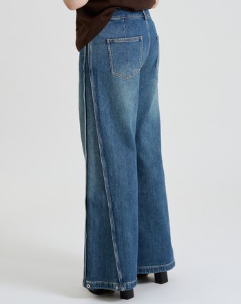 2WAY褲腳可收水洗彈性牛仔褲