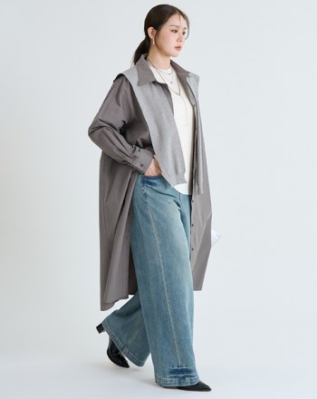 附披肩純棉長版襯衫外套洋裝(兩色)