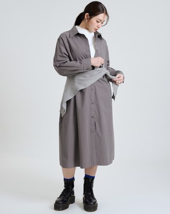 附披肩純棉長版襯衫外套洋裝(兩色)