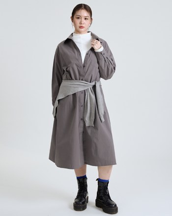 附披肩純棉長版襯衫外套洋裝(兩色)