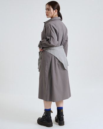 附披肩純棉長版襯衫外套洋裝(兩色)