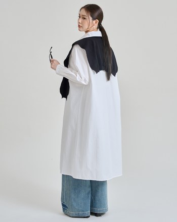 附披肩純棉長版襯衫外套洋裝(兩色)