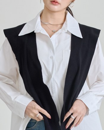 附披肩純棉長版襯衫外套洋裝(兩色)