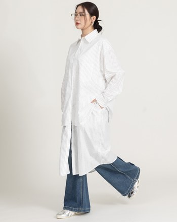 雙層設計純棉條紋襯衫洋裝(兩色)