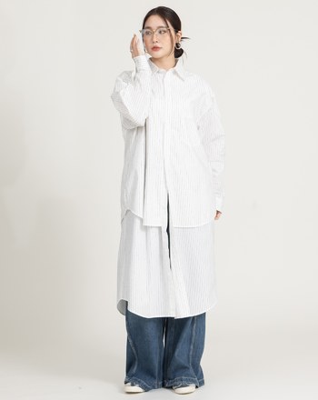 雙層設計純棉條紋襯衫洋裝(兩色)