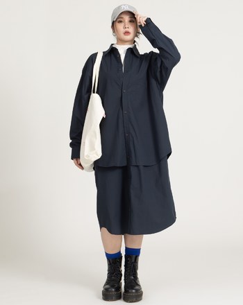 雙層設計純棉條紋襯衫洋裝(兩色)