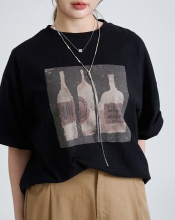 下班來杯酒水洗純棉寬鬆T恤