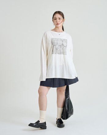 幾何圖案廓形純棉長袖T恤(三色)