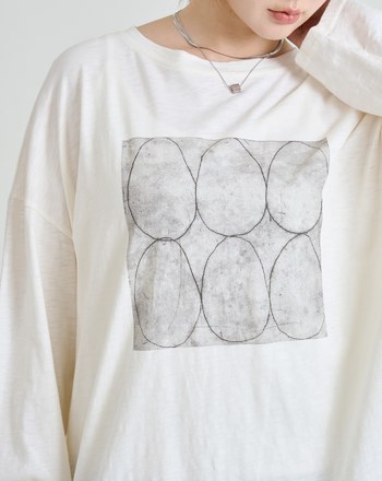 幾何圖案廓形純棉長袖T恤(三色)