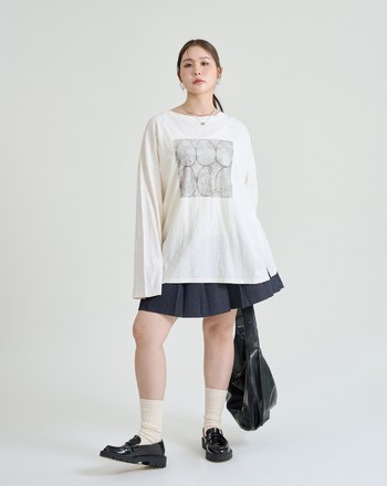 幾何圖案廓形純棉長袖T恤(三色)