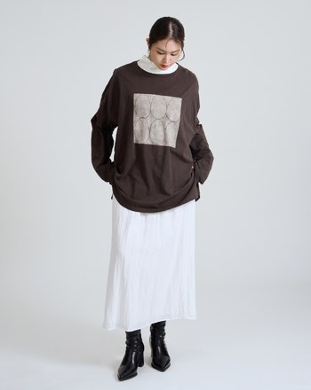 幾何圖案廓形純棉長袖T恤(三色)