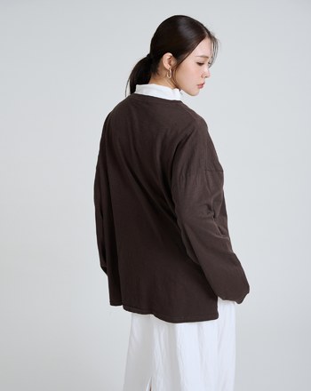 幾何圖案廓形純棉長袖T恤(三色)