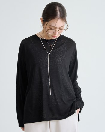 鬆弛感天絲透膚長袖上衣(三色)