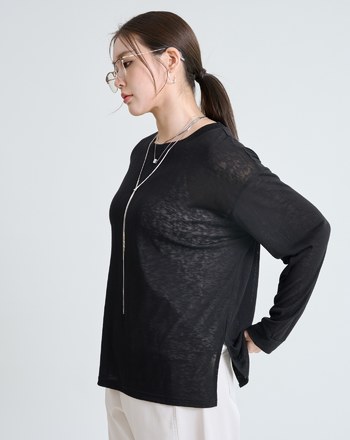 鬆弛感天絲透膚長袖上衣(三色)