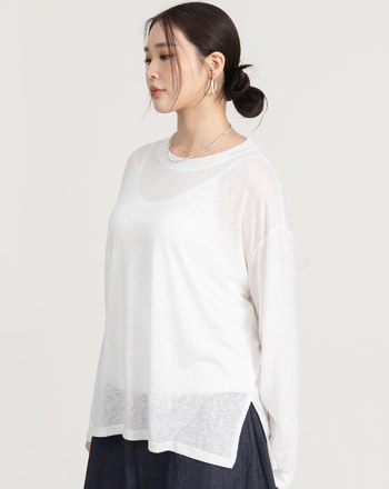 鬆弛感天絲透膚長袖上衣(三色)