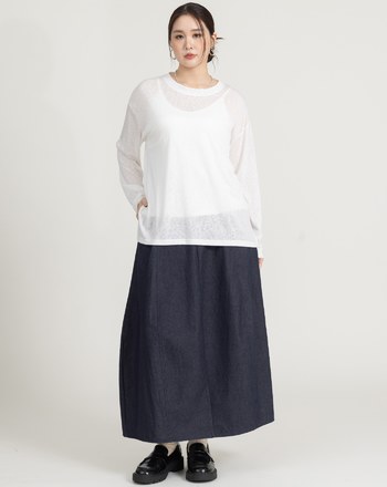 鬆弛感天絲透膚長袖上衣(三色)