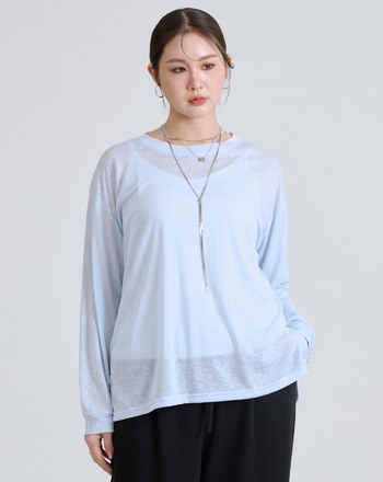 鬆弛感天絲透膚長袖上衣(三色)