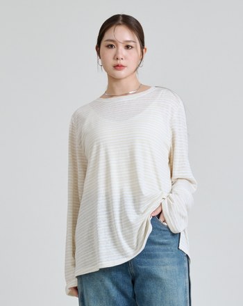 細條紋微透長袖T恤(兩色)