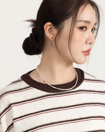 配色毛絨條紋長袖T恤(三色)