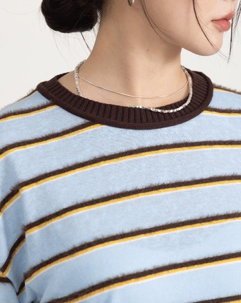 配色毛絨條紋長袖T恤(三色)