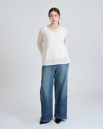 個性造型V領透膚針織上衣(兩色)