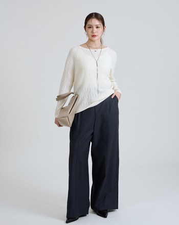 船型領立體織紋混羊毛針織上衣(兩色)