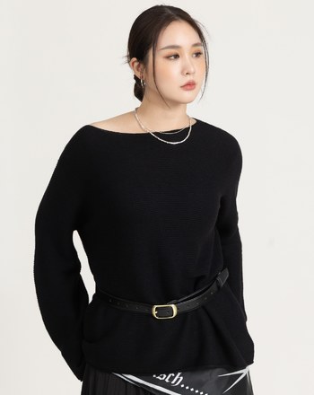 船型領極簡混羊毛針織上衣(兩色)