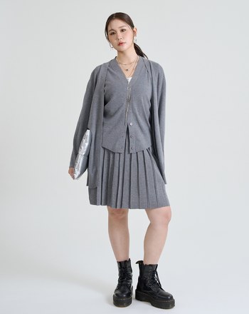 寬腰頭針織百褶短裙(兩色)