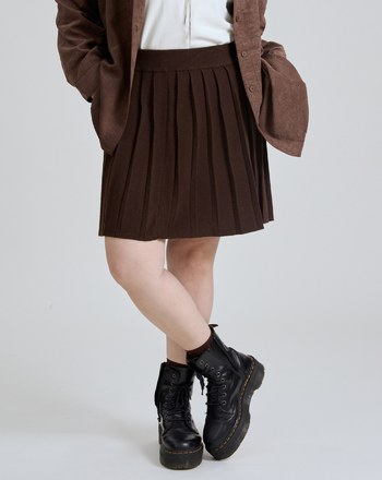 寬腰頭針織百褶短裙(兩色)