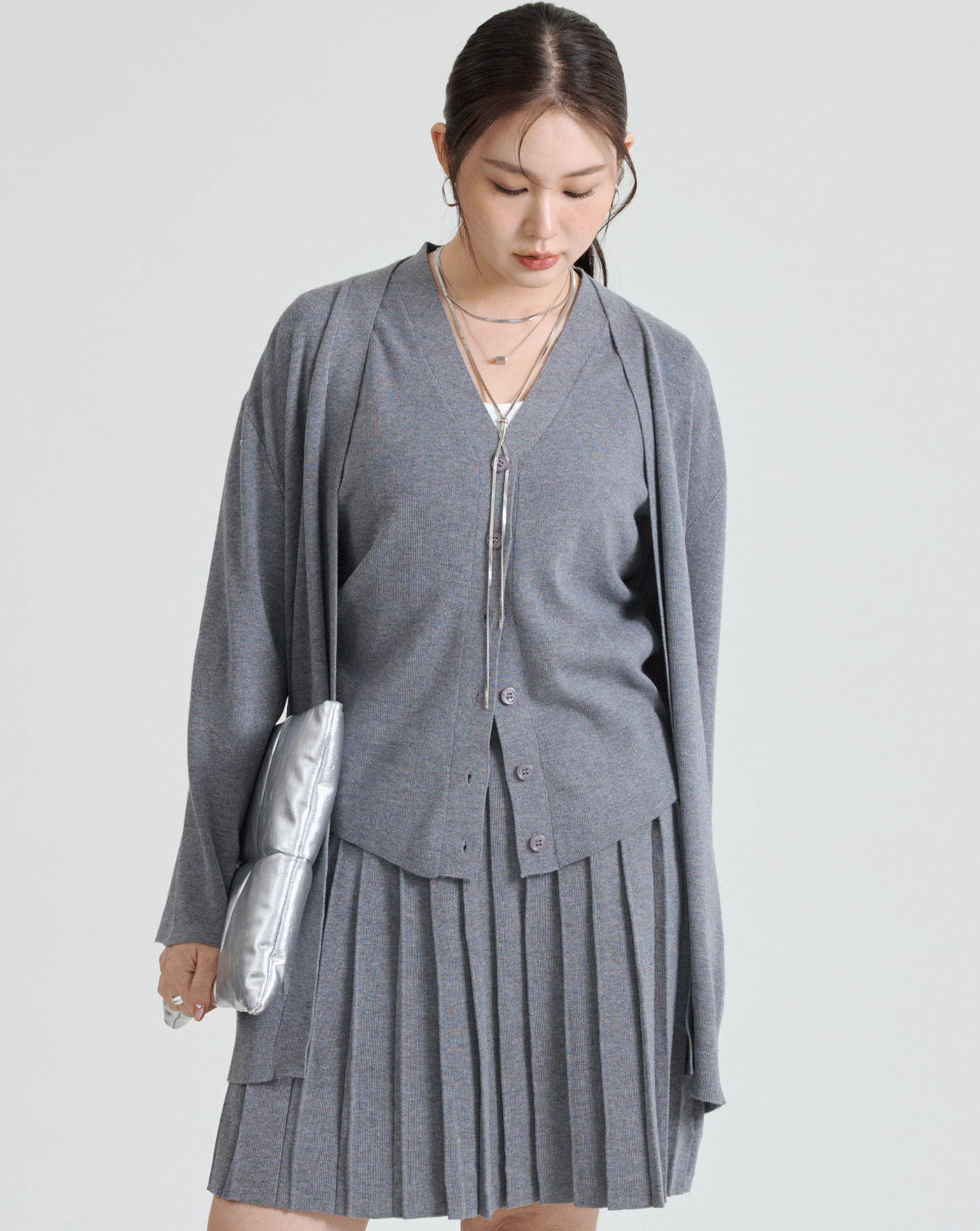 兩件式V領針織背心外套組(兩色)