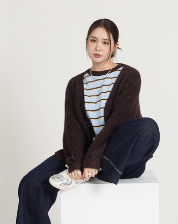 繽紛織線開襟綁帶毛衣外套(兩色)