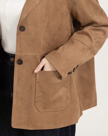 不褪色俐落感麂皮長版西裝外套