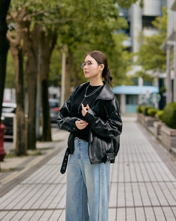 率性雙層領Oversize柔軟皮衣外套(兩色)