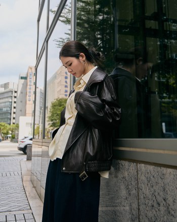 率性雙層領Oversize柔軟皮衣外套(兩色)