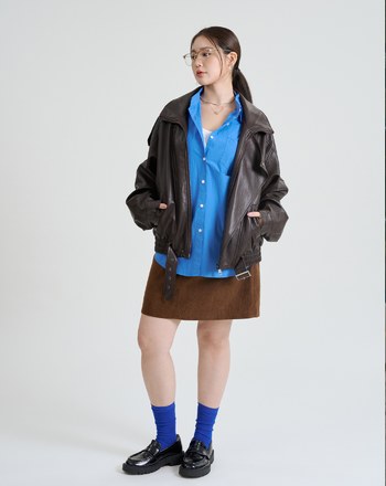 率性雙層領Oversize柔軟皮衣外套(兩色)