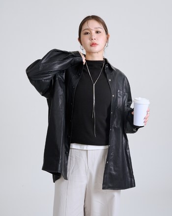 柔軟皮質酷感襯衫外套(兩色)