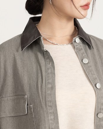 巴恩風皮質翻領牛仔襯衫外套(三色)