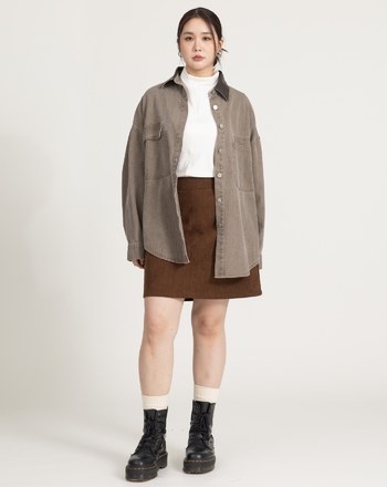 巴恩風皮質翻領牛仔襯衫外套(三色)